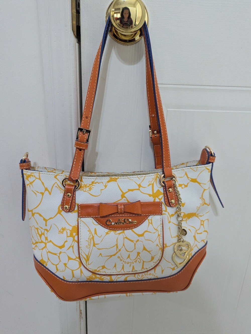 Carlo Rino Classic Collection Floral Shoulder Bag - Tan/White/Yellow Print